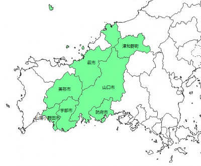 山口県央連携都市圏域を構成する市町の地図