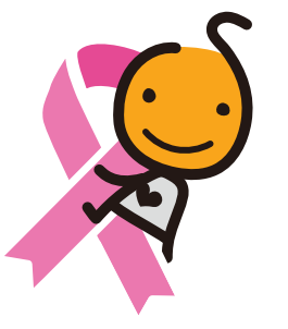 ピンクリボンを抱えているスマエジちゃん