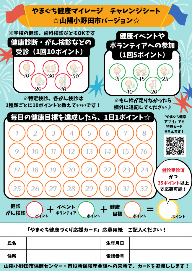 やまぐち健康マイレージチャレンジシートの裏